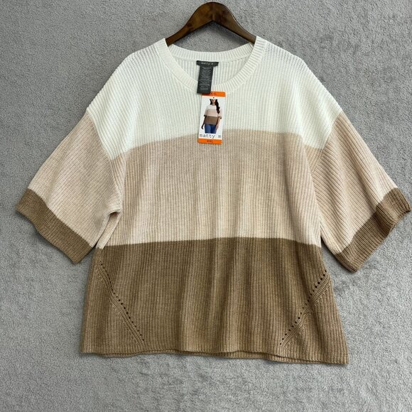 NEW Matty M Women's XXL Colorblock Polyester Knit Sweater Crewneck Half Sleeve - Picture 2 of 8
